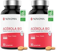 NOVOMA Acerola Bio 1000mg, Riche en Vitamine C Naturelle, Réduit la Fatigue & Renforce le Système Immunitaire, 30 Comprimés À Croquer, Sans Sucre & Vegan, Fabriqué en France (Lot de 2)