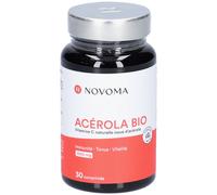 NOVOMA Acerola Bio 1000mg, Riche en Vitamine C Naturelle, Réduit la Fatigue & Renforce le Système Immunitaire, 30 Comprimés À Croquer, Sans Sucre & Vegan, Fabriqué en France