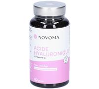 NOVOMA Acide Hyaluronique Pur en Gélules, Anti-Rides & Anti-Âge, 100% naturel, Cure de 1 mois, Breveté ExceptionHYAL® Star, 60 Capsules Vegan, Avec Vitamine C, Fabriqué en France