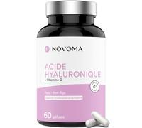 NOVOMA Acide Hyaluronique Pur en Gélules, Anti-Rides & Anti-Âge, 100% naturel, Cure de 1 mois, Breveté ExceptionHYAL® Star, 60 Capsules Vegan, Avec Vitamine C, Fabriqué en France