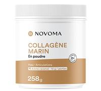 NOVOMA Collagène Marin Poudre Type 1 & 3, Peau Lisse & Articulations Souples, 10g par Portion, Cure de 25 jours, Breveté Naticol Avec Vitamine C, Pot de 258g Saveur Caramel, Made in France