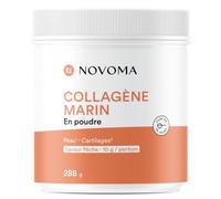 NOVOMA Collagene Marin Poudre Type 1 et 3 - Goût Pêche, Pot 288g | Pour 1 Mois - Avec Vitamine C - Peptides de Collagène Hydrolysé Naticol® - 10 g par Jour - Fabriqué en France