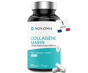 NOVOMA Collagene Marin Type 1 et 3 + Acide Hyaluronique, 90 Gélules | Pour 1 Mois - Avec Vitamine C, Zinc et Biotine - Collagène Hydrolysé Naticol® - Fabriqué en France