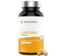 NOVOMA Curcuma 300mg Breveté Meriva®, avec Gingembre, Soutient la Digestion et le Confort Articulaire, Haute Teneur en Curcumine, Cure de 2 mois, Fabriqué en France