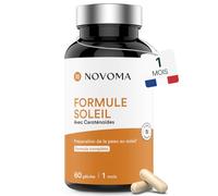 NOVOMA Formule Soleil - Actifs Naturels dont Bêta-Carotène, 60 Gélules | Pour 1 Mois - Avec Bardane et Cuivre - Caroténoïdes d'Origine Naturelle - Fabriqué en France