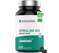 NOVOMA Spiruline 500 mg, 100% Pure Sans Excipient, Immunité & Anti-Fatigue, 19% de Phycocianine, Riche en Protéines, Minéraux & Vitamines, Conditionné en France, 500 Comprimés Vegan