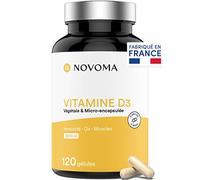 NOVOMA Vitamine D3 2000 UI/j, Vitamine D Naturelle Micro-encapsulée - Haute Absorption, Système Immunitaire, Santé des Os & Muscles, Cure de 2 mois, 120 gélules, Fabriqué en France