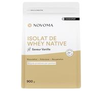 NOVOMA Whey Isolate Native, Protéine Pure Non Dénaturée, 24g de Protéines par Portion, Saveur Vanille, Musculation, 30 Portions, Sachet 900g, Fabriqué en France
