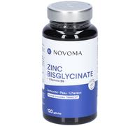 NOVOMA Zinc Bisglycinate 15 mg + Vitamine B6, 120 Gélules, Actif breveté TRAACS®, Immunité & Acné, Fabriqué en France