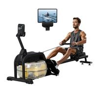 Novonova Rameur Eau d'Appartement Musculation avec Résistance Réglable, Multifonction Écran LCD, Support Tablette, Rameur a Eau Rails Lisses/Siège Confortable, Rameurs Ergonomie Capacité 135KG, Noir