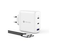 NOVOO 120W Chargeur USB-C GaN III Rapide, Chargeur Universel PPS 3 Ports Compact avec 1 Câbles PD 100W, pour MacBook Pro 14', Dell XPS 13, iPad Pro, iPhone 15, Galaxy S23, Note20, Blanc