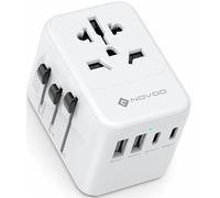 NOVOO Adaptateur de Voyage Universel 21W Adaptateur Prise | Universelle PD avec 2 USB et 2 Type C Adaptateur France vers USA UK Allemagne Australie Chine Japon