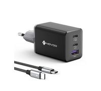 NOVOO Chargeur USB C GaN - 67 W - Bloc d'alimentation USB C à 3 ports avec puissance de charge rapide - Voyage compact - Compatible MacBook Pro/Air, iPad Pro, Pixel, ThinkPad, Dell XPS 13, Samsung