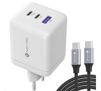 NOVOO Chargeur USB C GaN III 100 W 3 ports USB C, chargeur rapide PD MacBook, avec câble de charge compact, compatible MacBook Pro/Air, Galaxy S24 Ultra, iPhone 16/Pro et plus - Blanc