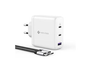 NOVOO Chargeur USB-C GaN III 120W Rapide, Chargeur Universel PPS 3 Ports Compact avec 1 Câbles PD 100W Type-C, pour MacBook Pro 14'', Dell XPS 13, iPad Pro, iPhone 15, Galaxy S23, Note20, Apple Watch