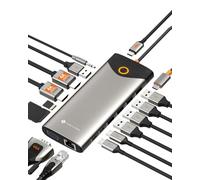 NOVOO Docking Station d'accueil USB C, 15-en-1, 2 HDMI 4K@60Hz, VGA, USB-C/A 5Gbps, Lecteur SD/TF, Ethernet Gigabit, 100W PD - Bouton on/Off Écran Externe, Dock Polyvalent pour PC Portable, MacBook