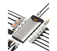NOVOO Docking Station USB C 15-en-1 Triple Écran Double HDMI 4K@60Hz | VGA, Gigabit Ethernet, USB 3.0, PD 100W, SD/TF Multiport USB C Station d'accueil pour MacBook/HP/Dell/Lenovo