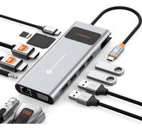 NOVOO Docking Station USB C Hub Multiport 12 en 1, Adaptateur USB C vers Dual HDMI, Type C PD 100W, Lecteur de Carte SD/TF 3.5mm AUX Jack et 3 USB 3.0 Stations d'accueil pour Macbook Pro Air