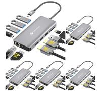 NOVOO Docking Station vers Double HDMI, 11-en-1 Hub USB C vers Dual HDMI, Displayport, USB x 4, Gigabit Ethernet, PD 100W, SD/TF, Station d'accueil pour MacBook HP Dell XPS Lenovo (Lot de 5)
