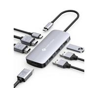 NOVOO Hub UBS C 7 Ports Double Moniteur, Multiport Docking Station Triple Affichage vers 2 HDMI 4K, Displayport 8K, 100W PD, 3 USB Port, pour Microsoft, Lenovo, Dell, HP