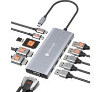 NOVOO Hub USB C 12 en 1 double moniteur avec HDMI 4K, VGA, USB 10 Gbit/s, SD/TF, 100 W PD, adaptateur multiport compatible avec MacBook, Dell, HP, Lenovo Surface