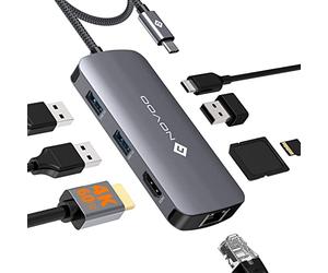 NOVOO Hub USB C 4K@60Hz HDMI Multiport Adapter, 8-in-1 HUB USB C Adapter Docking Station avec 1Gbps Ethernet, 100W PD, SD/Micro SD, 3*USB-A 3.0 5Gbps Data Ports pour MacBook Pro Air M2 M1