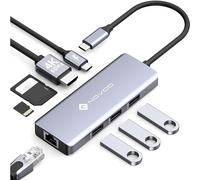 NOVOO Hub USB C 8 en 1 Adaptateur USB C vers HDMI 4K, USB 3.0 x 3, Gigabit Ethernet, Alimente PD 100W, Lecture de Carte SD/TF, Multiport USB Hub pour Macbook Air Macbook Pro