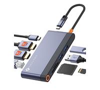 NOVOO Hub USB C Dual HDMI, 8-en-1 Dock vers 2 HDMI 4k@60Hz, Gigabit Ethernet, PD 100W, 2 USB 3.0, SD, TF, Station d'accueil Multiport pour Macbook/Dell/Lenovo/Microsoft