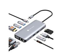 NOVOO Hub USB C, station d'accueil 11 en 1, adaptateur multiport USB C avec USB C 4K vers HDMI, VGA, Gigabit Ethernet, 100 W PD, 3 USB-A 5 Gbit/s, lecteur de carte microSD/SD, station d'accueil USB C