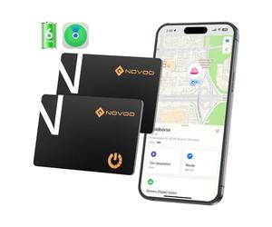 NOVOO Localisateur d'objets Carte Lot de 2 Wallet Tracker 6 Ans Batterie Ultra-Fin Air Tag Traceur pour App Localiser (iOS) Traqueur Intelligent Bluetooth Carte pour Portefeuille, Valise, Sac