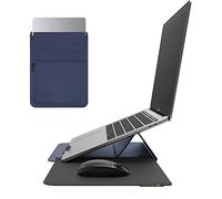 NOVOO RT13 4-en-1 Étui pour Ordinateur Portable en Cuir imperméable, Support Ergonomique, Fentes pour Cartes, Tapis de Souris - Compatible avec MacBook Air/Pro 13" - Bleu Marine