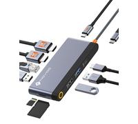 NOVOO Station d'accueil 10 en 1 Docking Station Dual HDMI,Docking Station USB C Adaptateur Multiport vers 2 HDMI 8K, Gigabit Ethernet, PD 100W, SD, TF, 3 USB Port pour Microsoft,Macbook,HP,Dell,Lenovo