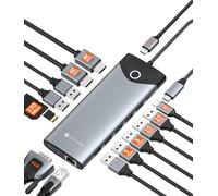 NOVOO Station d'accueil Triple Affichage 15 en 1,USB 10Gbps | Bouton pour Marche/Arrêt,HDMI 4K@60Hz,USB-C/A 10Gbps,VGA,100 PD,SD/TF,Dock pour MacBook Pro Air iPad Lenovo Dell
