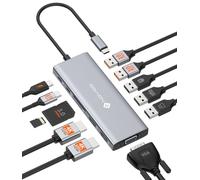 NOVOO Station d'accueil USB C 12 en 1 double 4K HDMI et VGA, 6 ports USB | Transfert de données USB-C 10 Gbit/s, SD/TF, 100 W PD pour ordinateurs portables avec mode DP Alt et travail mobile