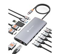 NOVOO Station d'accueil USB C 14 en 1 double moniteur avec 4K60 HDMI et | Adaptateur hub USB C, station d'accueil pour ordinateur portable avec Thunderbolt 3 vers double 4K60 HDMI + 8K30 DP USB C/A