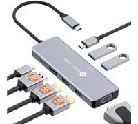 NOVOO USB C Docking Station, 8-en-1 Hub USB C vers Double HDMI, Displayport 4K@120Hz, VGA, USB C 3.1, USB A 3.1, PD 100W, Stations d'accueil Quadruple Affichage pour MacBook HP Lenovo Dell