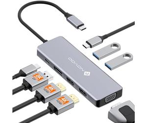 NOVOO USB C Docking Station, 8-en-1 Hub USB C vers Double HDMI, Displayport 4K@120Hz, VGA, USB C 3.1, USB A 3.1, PD 100W, Stations d'accueil Quadruple Affichage pour MacBook HP Lenovo Dell