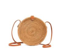 Novum Crafts Sac rond en rotin pour femme - Sacs en paille faits à la main - Sac à main en osier - Sac à bandoulière rond marron et blanc, Marron moyen, Diameter: 7 3/4” (20 cm), Minimal