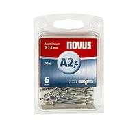 Novus A 2,4 Rivets Aveugles en Aluminium avec 6 mm Longueur, 30 Rivets Aveugles avec 2,4 mm et 1,5-3,5 mm Longueur de Serrage, Riveter Optimale pour Fixation de Substances pas Fer Métal, Plastique
