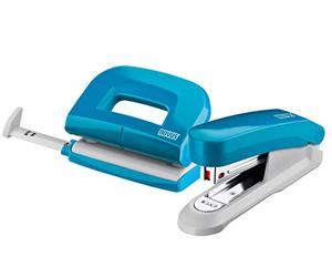 Novus Set de Bureau (agrafeuse E 15 avec perforatrice E 210, 1000 agrafes n° 10) Bleu pétrole