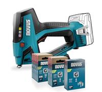 NOVUS TOOLS Agrafeuse sans fil professionnelle J-551 Kit avec 9.800 agrafes │ Pour agrafes en fil plat 6-14 mm et clous 16 mm │ Compatible avec CAS 18V │ Agrafeuse cloueuse sans batterie et chargeur