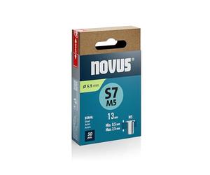 NOVUS TOOLS Écrous aveugles en acier Ø 6,9 mm, longueur 13 mm, 50 pièces, filetage M5, épaisseur du matériau 0,5-2,5 mm, pour fixation sur les tôles d’acier