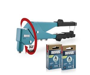 NOVUS TOOLS Pince à riveter N-25 Vario avec 100 rivets en aluminium | Tête pivotante à 360°, riveteuse universelle en aluminium, outil ergonomique pour le bricolage et l’atelier