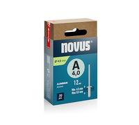 Novus Tools Rivets aveugles en aluminium Ø 4,0 mm, longueur 12 mm, 70 rivets, longueur de serrage 6,5-8,5 mm, idéal pour la fixation de métal non ferreux, plastique, cuir et tissus