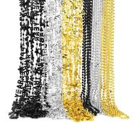 NOVWANG Lot de 21 colliers de perles métalliques pour le Nouvel An, Mardi Gras - Noir - Argenté et doré - Décoration de vacances