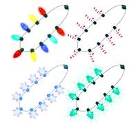 NOVWANG Lot de 4 colliers de Noël lumineux 3D, 6 modes d'éclairage dynamiques avec 9 ampoules colorées, arbre en sucre d'orge, flocons de neige pour enfants et adultes, Nouvel An, fête de Noël
