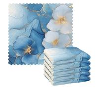 Now Designs Lot de 6 torchons de cuisine réutilisables et lavables en microfibre Motif marbre Bleu/blanc