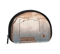 Now Falling in The Park - Mini sac de rangement portable en polyester imprimé - En forme de coquillage - Petit portefeuille pour pièces de monnaie, Noir , Taille unique