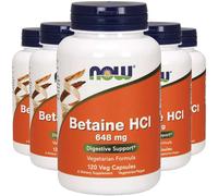 NOW Foods Bétaïne Hcl 648mg Pepsine 5X120 Casquette Chlorhydrate De Hci Enzyme