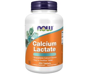 Now Foods, Calcium Lactate (Lactate de Calcium), Hautement Dosé, 250 Comprimés végétaliens, Testé en Laboratoire, Sans Gluten, Végétarien, Sans Soja, Sans OGM